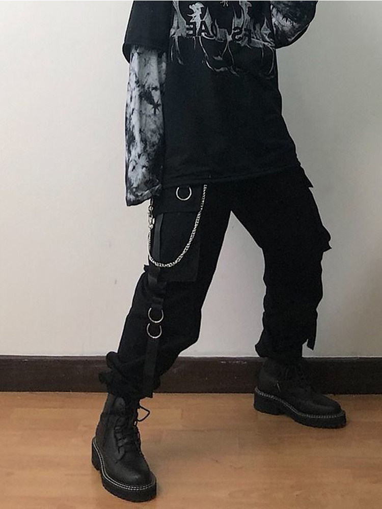 Solid Color Casual Bungee Cargo Harem Pants纯色束脚工装长裤