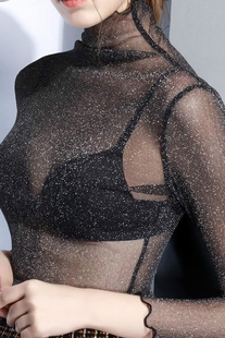 mesh 打底衫 slim shirt纯色高领网纱修身 女 bottoming Turtleneck