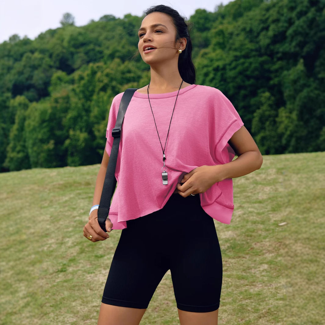 Loose casual patchwork backless top宽松休闲拼接露背女士上衣