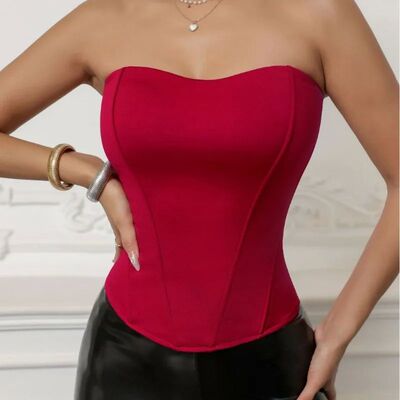 纯色高腰露肩背心 Solid color high waisted off  shoulder vest