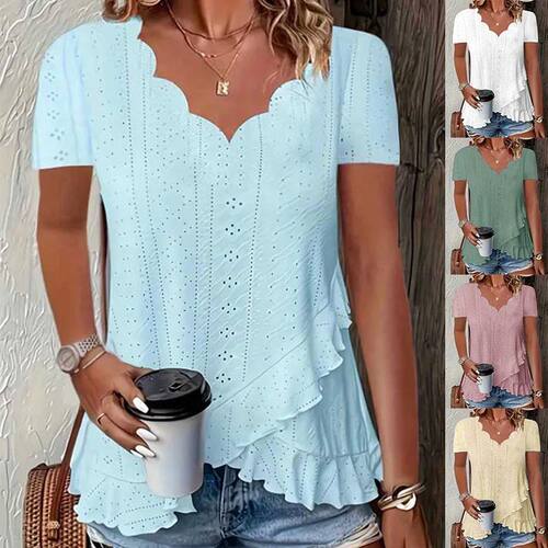 V领纯色交叉短袖 V-neck solid color cross short sleeved shirt