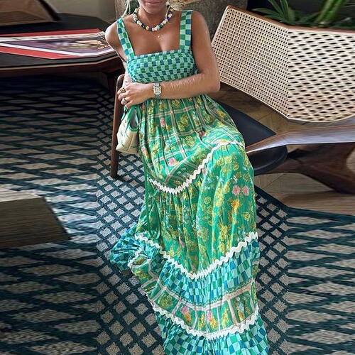 Lace patchwork backless camisole cake skirt花边露背吊带长裙