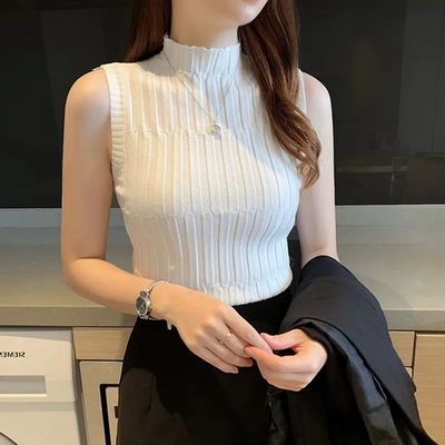 Spliced semi high neck sleeveless base shirt半高领无袖打底衫