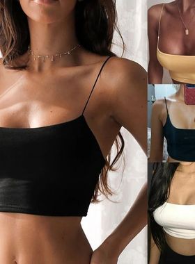 SolidColor square neck strapless top纯色方领抹胸吊带露脐上衣