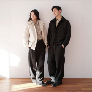 Herz黑褐色工装毛呢长裤秋冬新款显瘦休闲直筒裤垂感美式复古男女