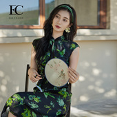 EC奕辰2025夏季 新款 桑蚕丝国风盘扣印花连衣裙轻奢贵气收腰旗袍裙