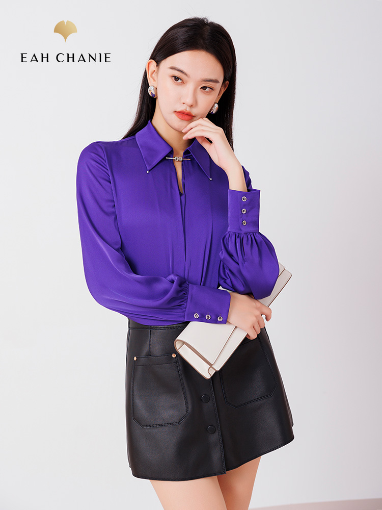 eahchanie奕辰紫色设计感垂感显瘦衬衫23秋季新款小众通勤上衣女