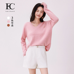 【柔雾云感】奕辰2025秋冬新款绵羊毛V领针织衫慵懒风百搭毛衣女