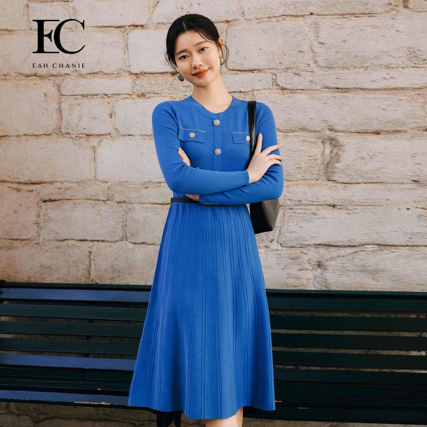 EAH CHANIE小香风连衣裙奕辰女装商场同款法式针织裙秋季新款
