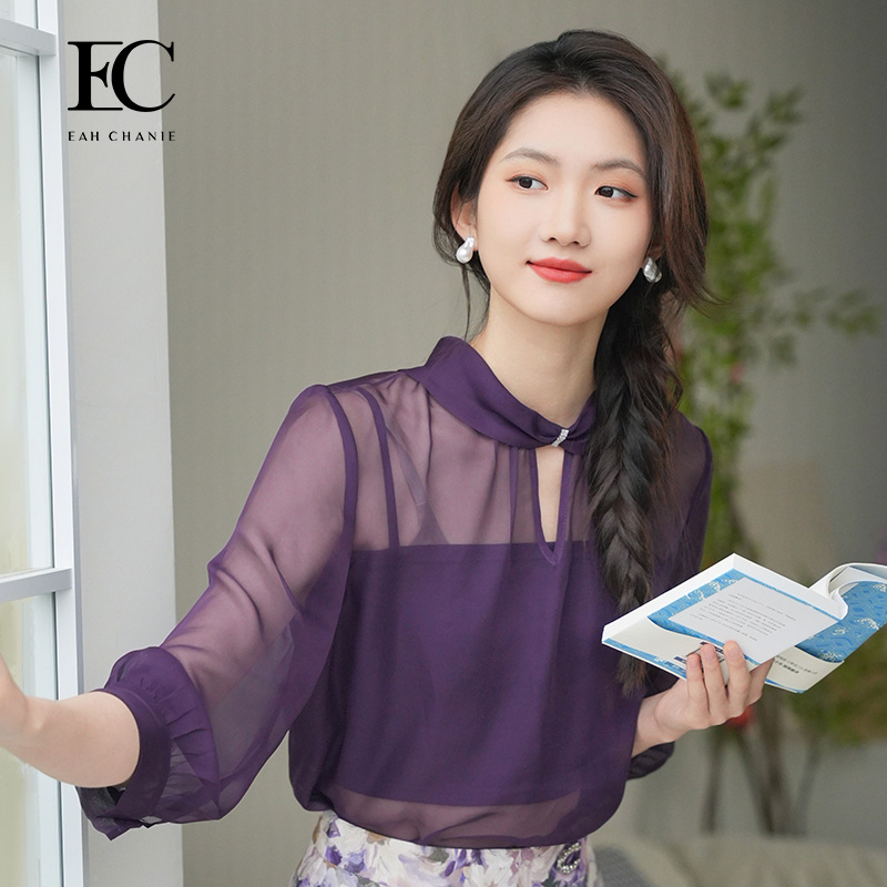 奕辰法式浪漫套头中袖衬衫