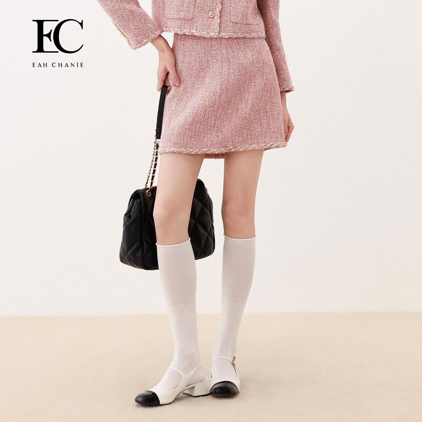 【柔粉矜雅】奕辰2025秋季新款粗花呢小香风半身裙高腰a字短裙女,女装/女士精品,半身裙,淘宝优惠券,粉丝福利购,淘宝优惠卷