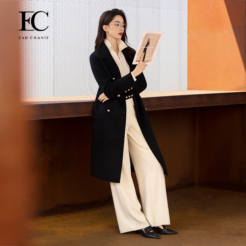 奕辰韩系气质百搭双排扣毛呢外套