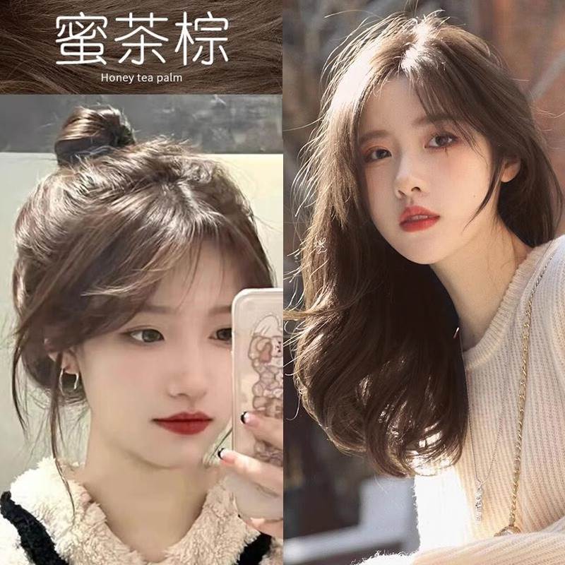 蜜茶棕染发剂膏自己在家染泡泡染植物纯天然无刺激女亚麻冷茶棕色
