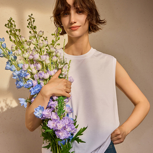 THEEASE舒适派100长绒棉背心打底衫 T恤 宽松休闲百搭柔软舒适无袖