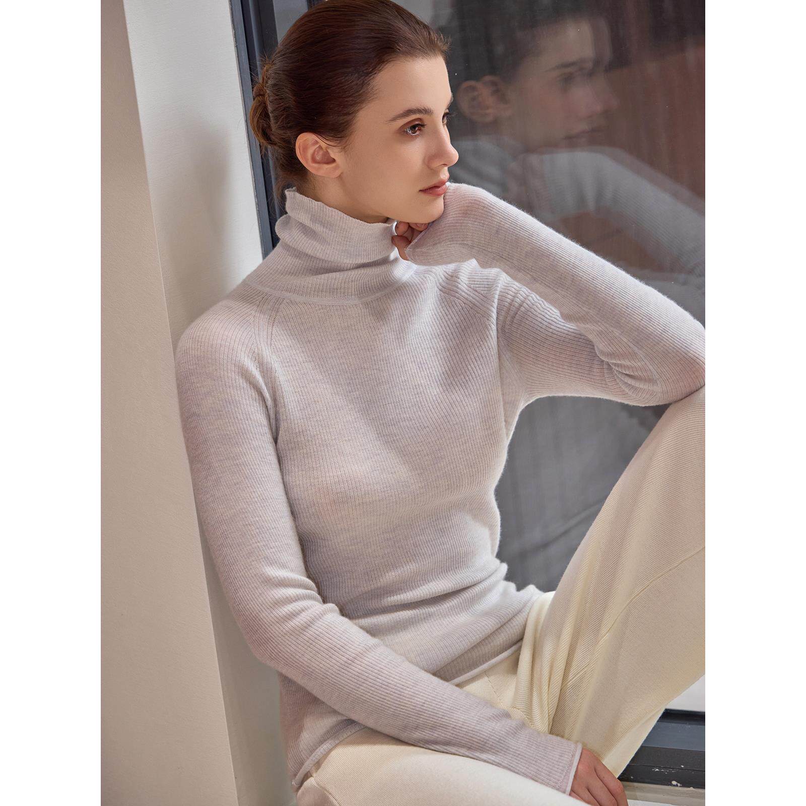 THEEASE舒适派【精纺系列】康赛尼定制纱山羊绒女高领针织打底