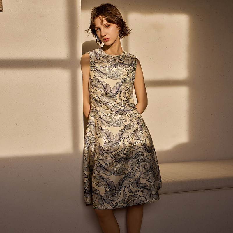 THEEASE舒适派【艺术家】32姆米丝毛旗袍连衣裙水墨风气质中