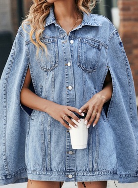 披风女装INS不规则宽松牛仔外套 Women's loose denim coat capes