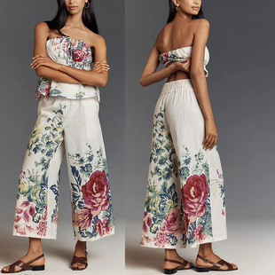 裹胸抹胸九分裤INS休闲度假女Trouser suit with a strapless top