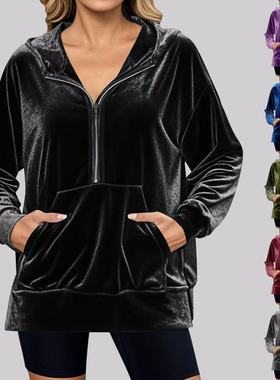 Elegant hooded long-sleeved coat宽松天鹅绒优雅连帽长袖外套女