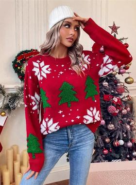 Christmas edition sweater sweater top 圣诞版毛衣女针织衫上衣