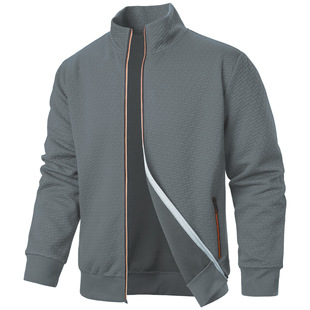 Casual cardigan hoodie for men拉链立领外套男休闲提花开衫卫衣