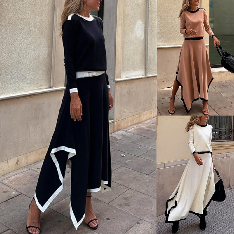 不规则纯色上衣套装时尚