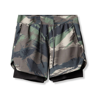 Running Camo Sports Double shorts 跑步梭织迷彩运动双层短裤男
