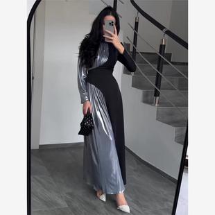 Longsleeved slim-fit fashion dress长袖修身腰带时尚连衣裙长裙