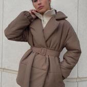 slimming padded jacket时尚 Waist 女装 加厚翻领收腰显瘦棉服外套