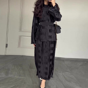 Vintagestyle elegant skirt复古纯色圆领气质优雅半身裙两件套女