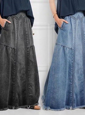 Plus-size loose denim skirt 大码女装宽松松紧腰韩版牛仔半身裙
