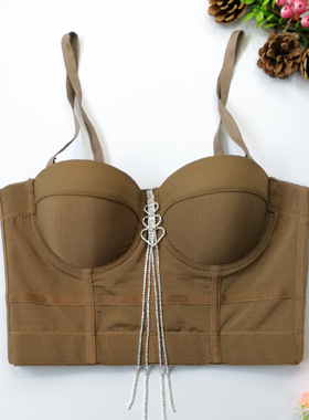 Fishbone bra short backless top 吊坠亮钻鱼骨外穿内衣露背抹胸