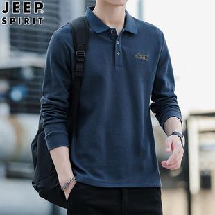 宽松大码 JEEP吉普纯棉长袖 休闲POLO衫 t恤男士 爸爸早秋上衣 春秋款