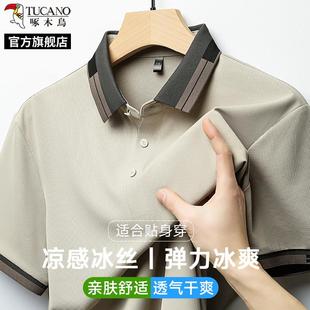 薄款 t恤短袖 polo衫 上衣服C 宽松冰丝爸爸装 新款 啄木鸟2025夏季 男士