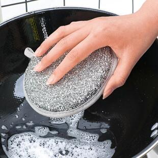 Dual-sided kitchen sponge with silver threads for scrubbing