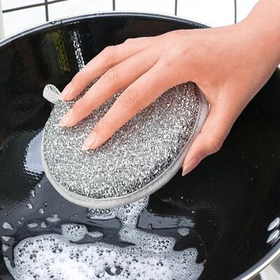 Dual-sided kitchen sponge with silver threads for scrubbing