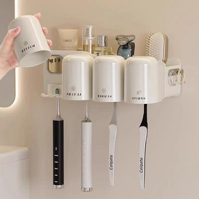 Wall-mounted bathroom organizer rack, no drilling required,