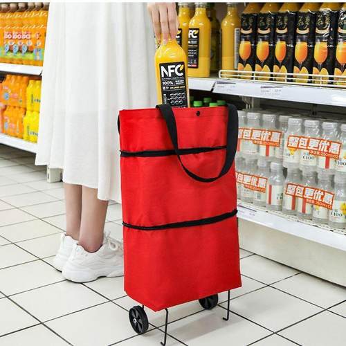 Foldable Trolley Shopping Bag with Wheels, Portable Large Ca