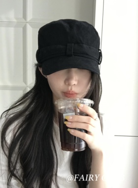 韩系复古水洗黑色平顶帽女显脸小日常休闲百搭ins马术帽鸭舌帽子