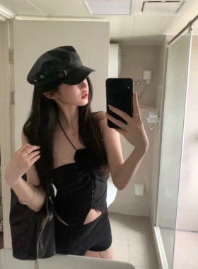 黑色复古高级感贝雷帽小众设计皮帽子女大头围显脸小八角帽鸭舌帽