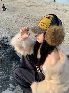 秋冬新款 氛围长毛仿狐狸毛毛咖色耳罩y2k保暖防冻骑行耳套耳捂女