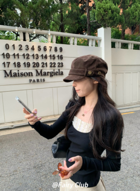 复古美拉德海军风帽子高级感秋冬麂皮绒平顶报童帽韩系百搭画家帽