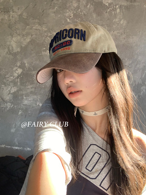 美式复古拼接撞色宽檐棒球帽子女显脸小遮阳百搭鸭舌帽休闲个性女