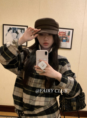 韩版咖色毛呢海军帽子美拉德复古英伦秋冬显脸小气质八角帽平顶帽