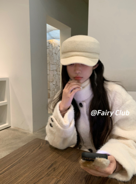 韩版复古秋冬羊毛混纺平顶针织鸭舌帽老钱百搭显脸小马术帽报童帽