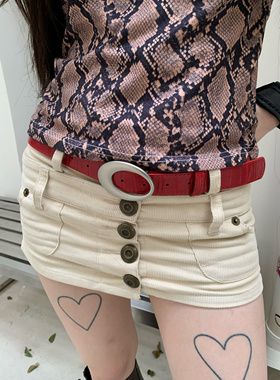 美式复古千禧辣妹红色裂纹皮带韩版y2k装饰牛仔裤腰带百搭配饰女