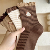 女生棉袜日系花边可爱春秋款 袜子女款 纯棉中筒袜秋冬季 刺绣长袜潮