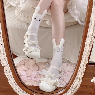 日系可爱兔耳朵中筒袜女软妹少女洛丽塔制服袜子搭配小皮鞋jk短袜