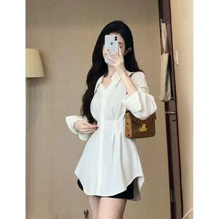 时尚 小香风法式 女春装 衬衣收腰设计感小众上衣气质高级感白色衬衫