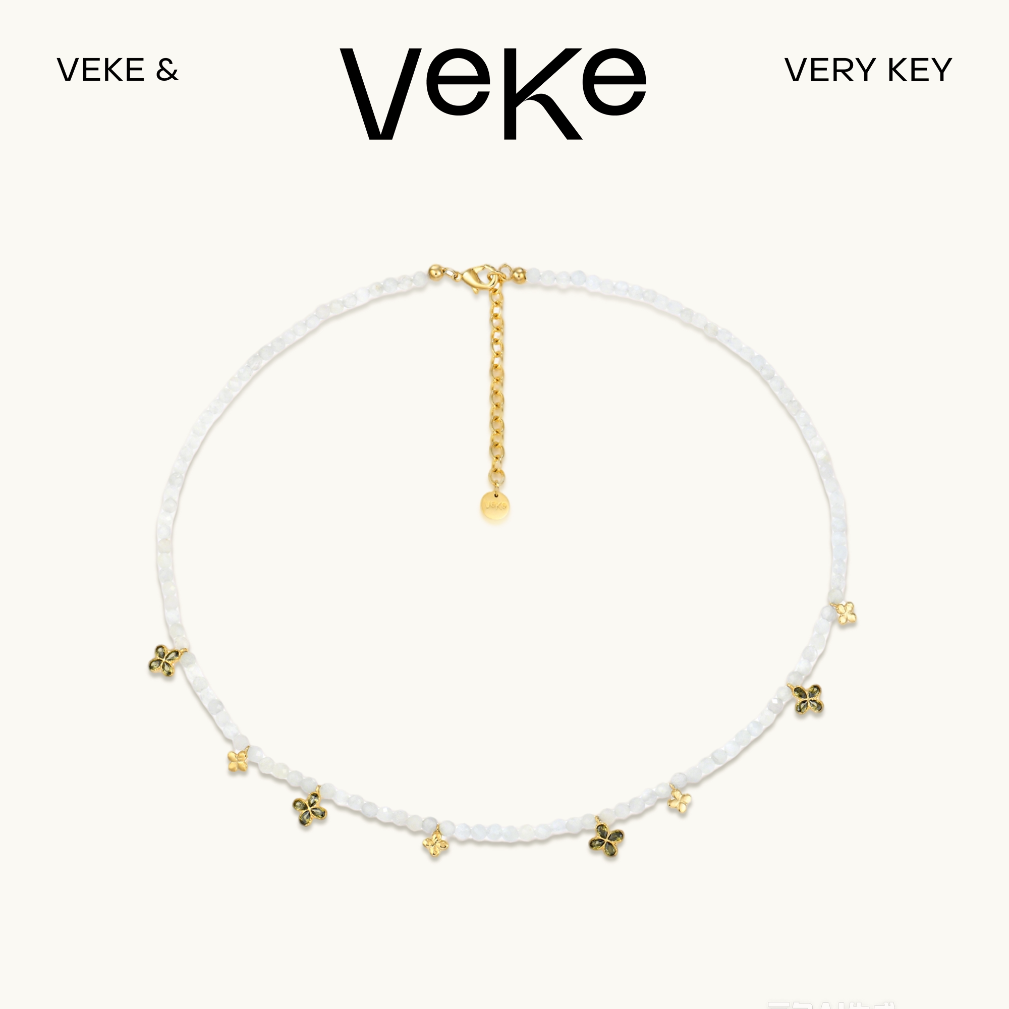 VEKE「庆春泽」月光石项链复古风四叶草项链经典款奢华NC18268A